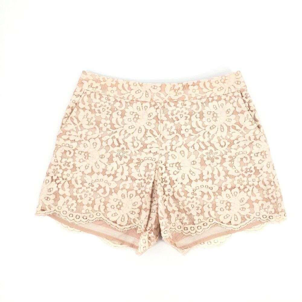 Anthropologie Cartonnier Lace Overlay Scalloped Bottom Shorts Size 6 Beige Cream